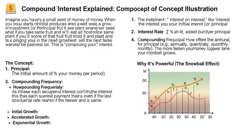 Illustration explaining compound interest and its effects on personal finance and business growth