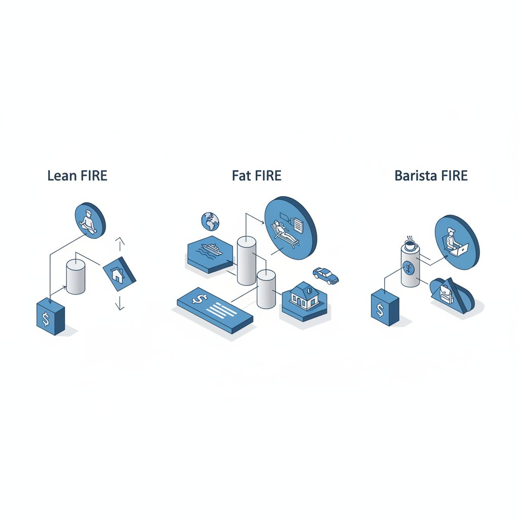 fire lifestyles compared: lean fire vs fat fire vs barista fire - infographic 4 illustration