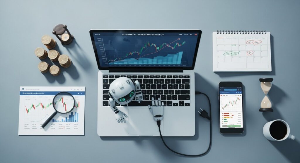 Illustration of automated investing strategy (robo-advisor) for personal finance and business growth