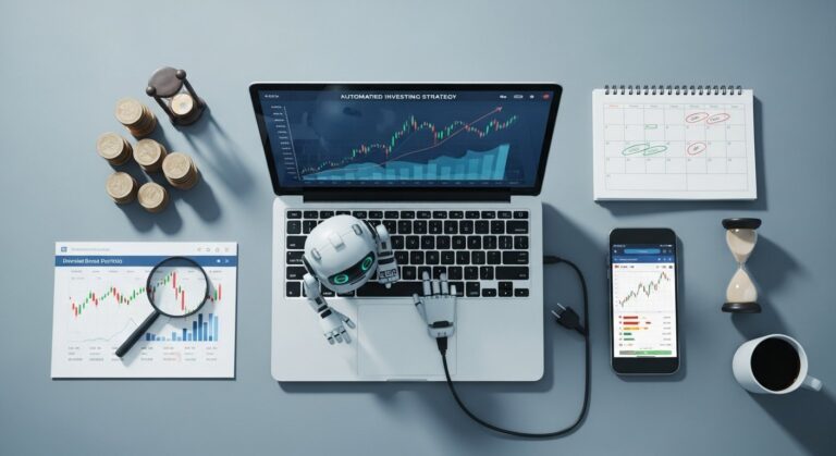 Illustration of automated investing strategy (robo-advisor) for personal finance and business growth